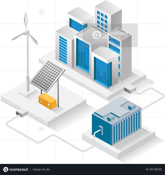 Building running with off grid energy system  Illustration
