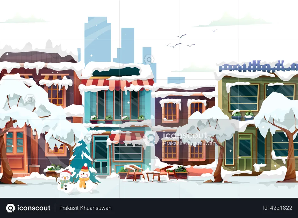Buildings in snowy  Illustration