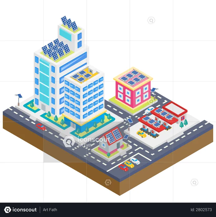 Buildings with solar panel  Illustration