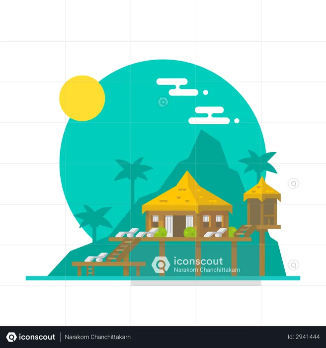 Bungalow sur la plage  Illustration