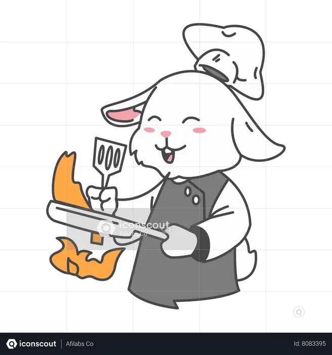 Bunny Frying food  Illustration