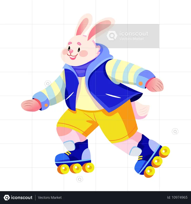 Bunny Skating using roller skater  Illustration