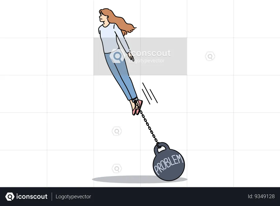 Burden problems attached to woman who wants to succeed and takes off demonstrating ambition  Illustration
