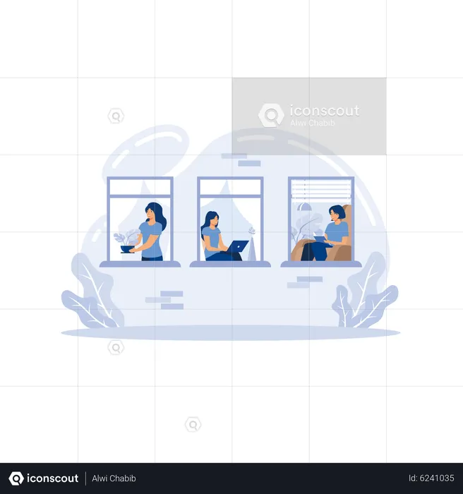 Bureau à domicile pendant l'épidémie de coronavirus  Illustration