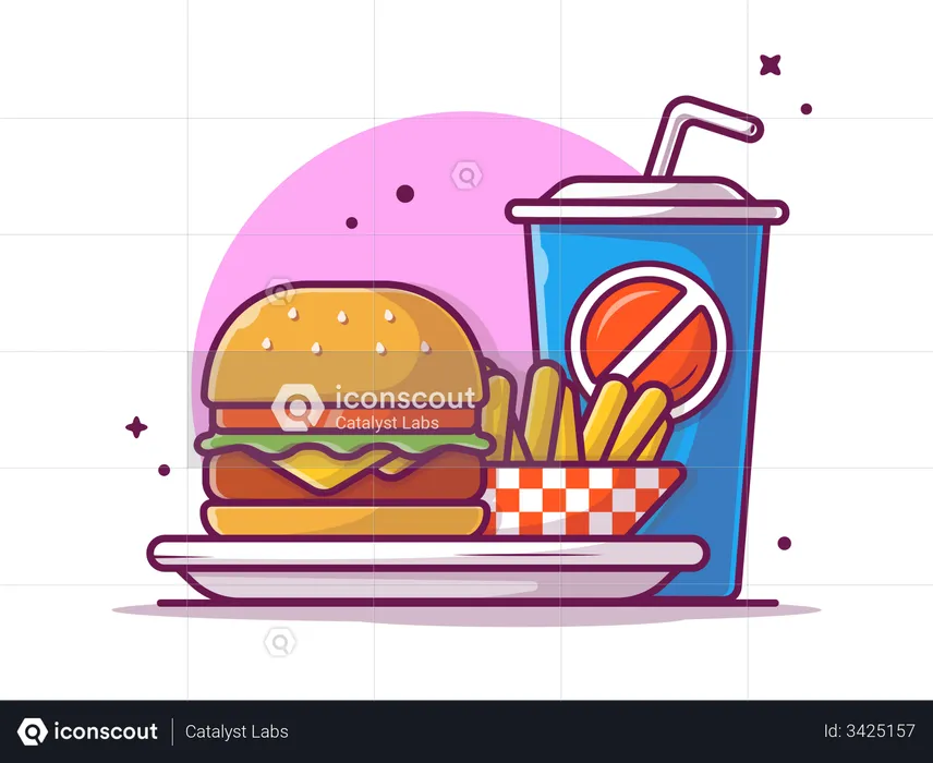 Burger mit Kaltgetränk  Illustration