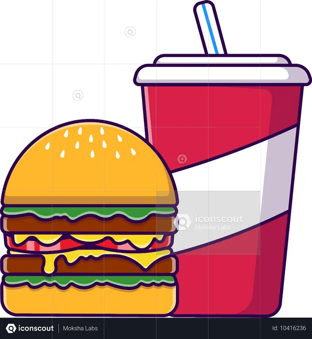 Burger with Soda and Ice  Illustration