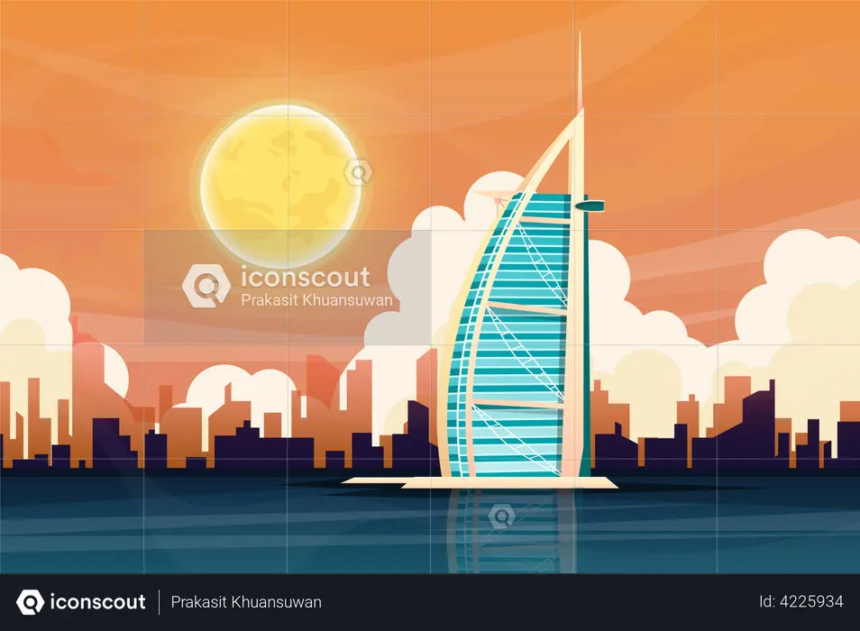 Burj Al Arab hotel in Dubai  Illustration