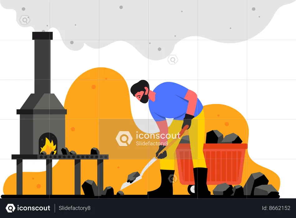Burning coal causing air pollution  Illustration