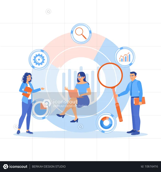 Büroangestellter analysiert Datendiagramme und -tabellen  Illustration