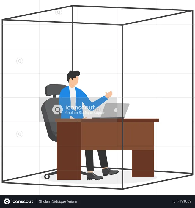 Büroangestellter arbeitet mit Laptop in Box  Illustration