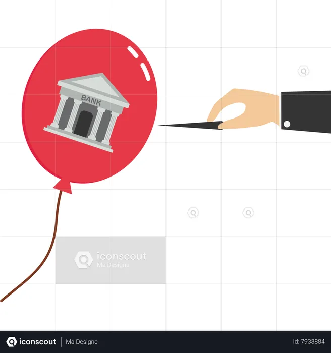 Bursts  balloon with bank  Illustration