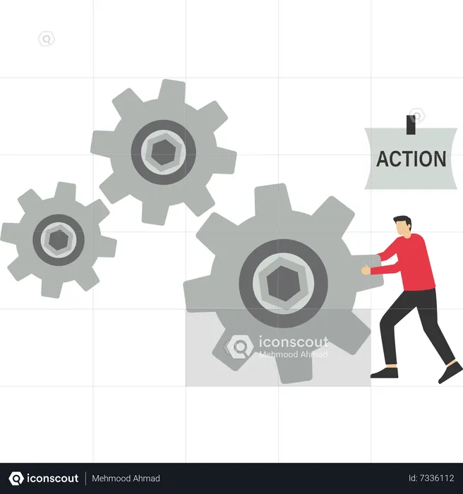 Putting A Business Plan Into Action Best Business action plan leader turns gears to put action plan into