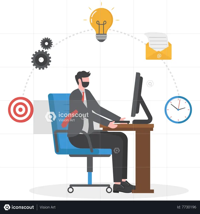 Business admin working at office desk  Illustration