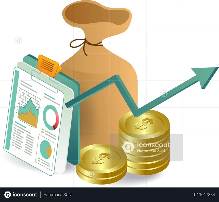 Business analysis chart with money sack  Illustration