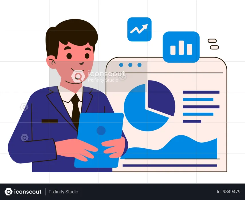 Business Analyst Analyzing Financial Charts on Tablet  Illustration