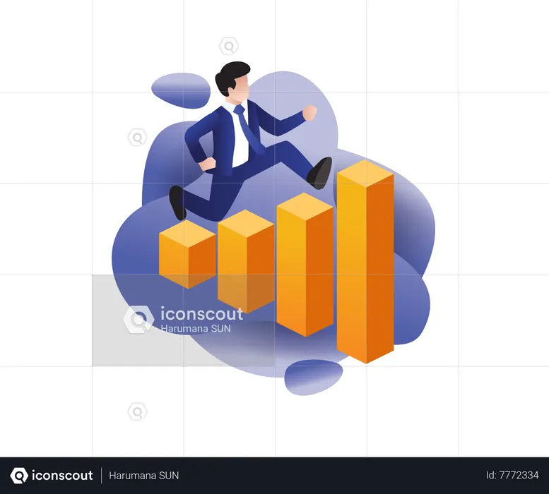 Business analyst bar chart jumping man  Illustration