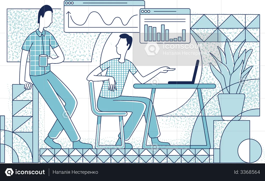 Business analyst explaining business statistics  Illustration