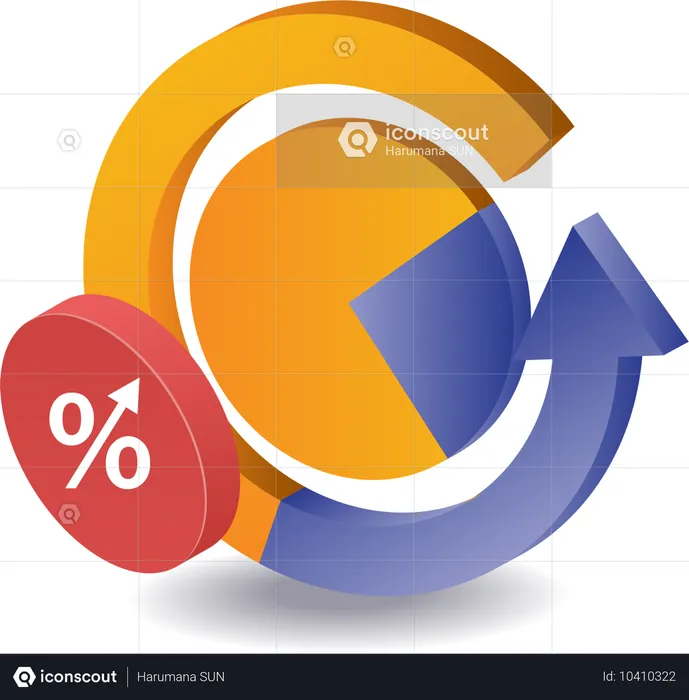 Prozentuale Drehung des Pfeilkreises eines Wirtschaftsanalysten  Illustration