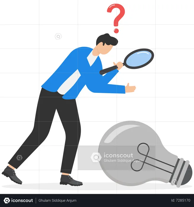Business analyst using magnifying glass to analyze question marks  Illustration