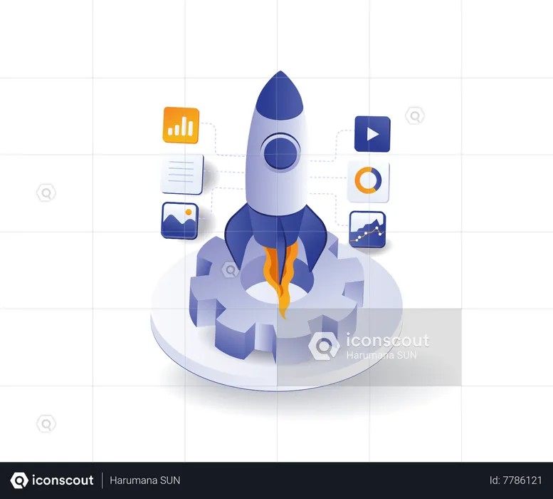 Business analytics rocket launch  Illustration