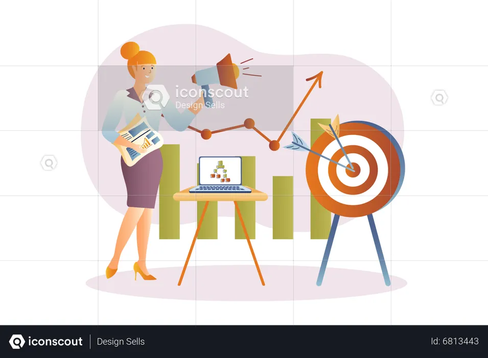 Business assistant working to achieve marketing target  Illustration