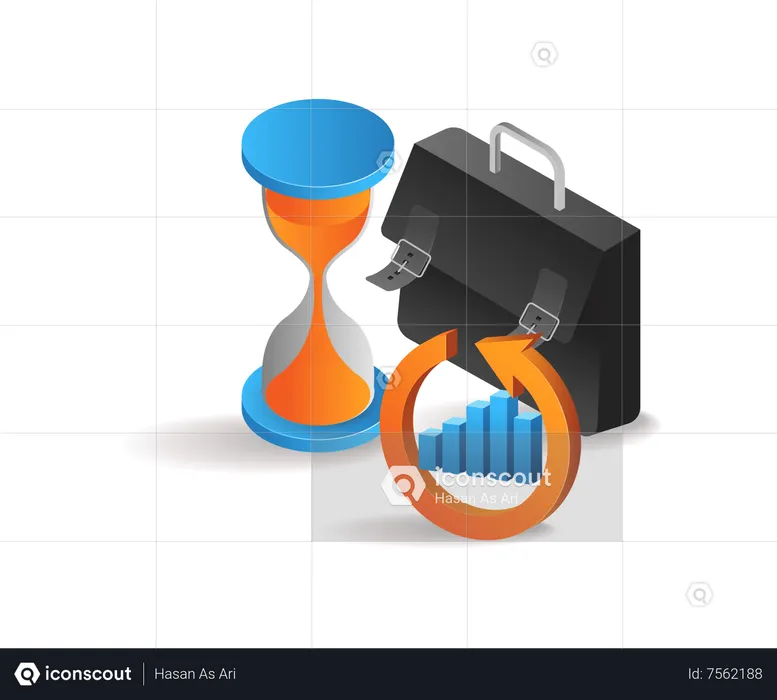 Business bag and hourglass in analytics  Illustration