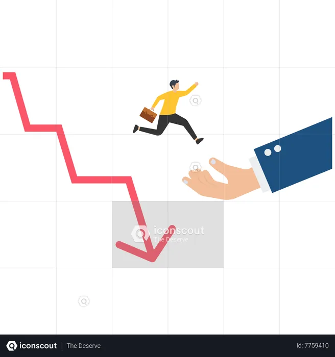 Business big hand support from falling person  Illustration
