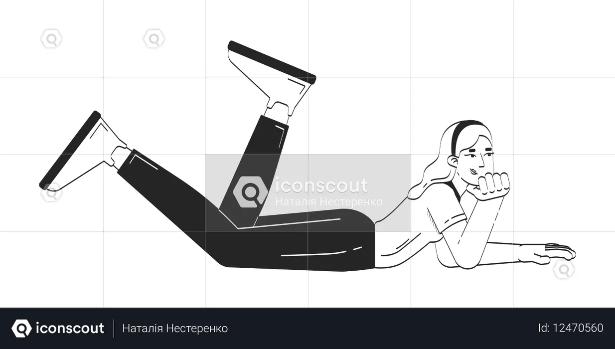 Business Casual blonde Frau auf dem Bauch liegend und denken  Illustration