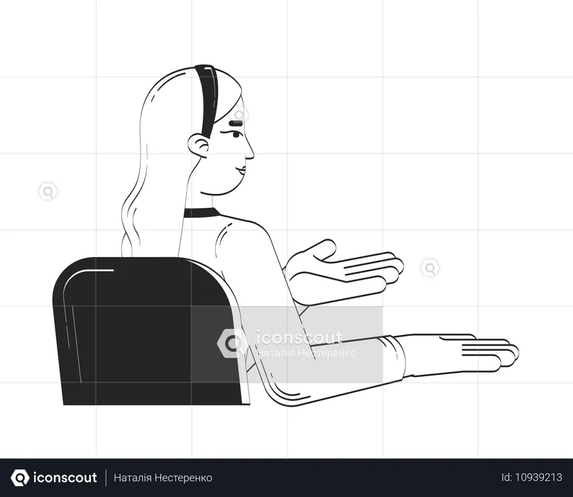 Business casual blonde Frau gestikuliert im Stuhl sitzend  Illustration