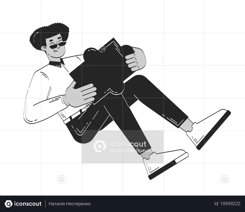 Business casual hispanic man holding large puzzle piece reclining  Illustration