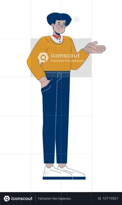 Business casual latin american man standing with hand in pocket  Illustration