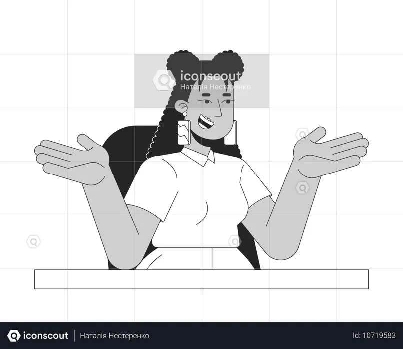 Business casual Latina Frau achselzuckend lächelnd am Schreibtisch  Illustration