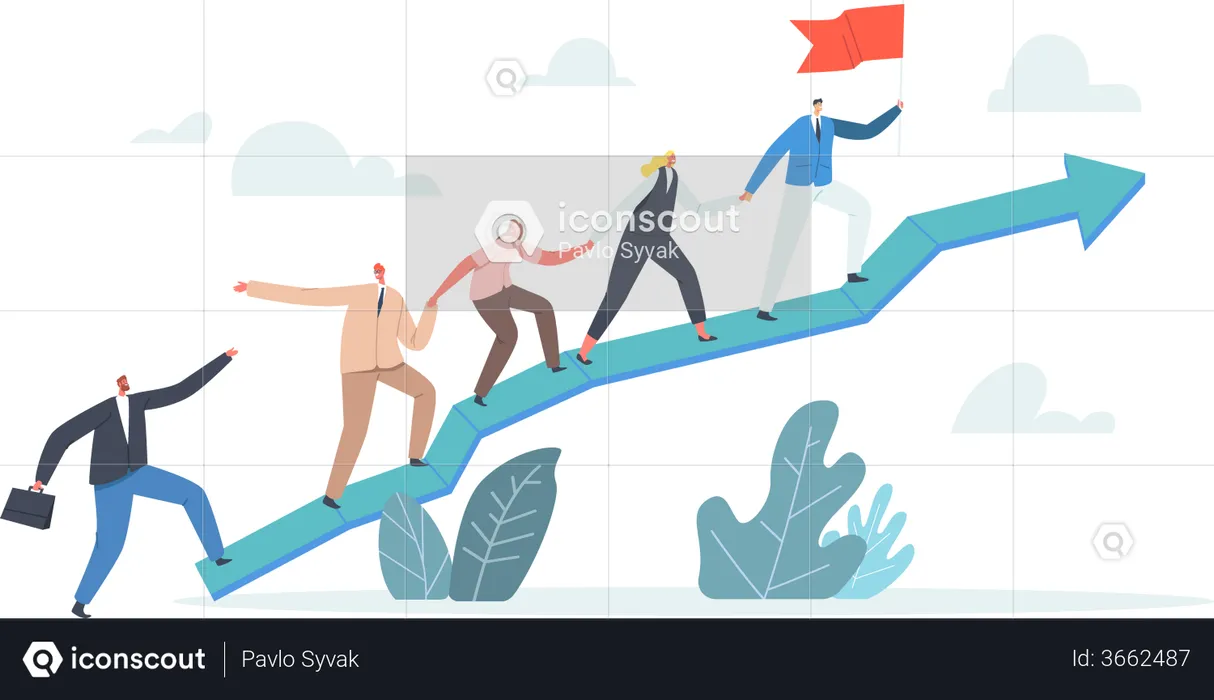 Business Characters Team Climbing at Huge Growing Graph  Illustration