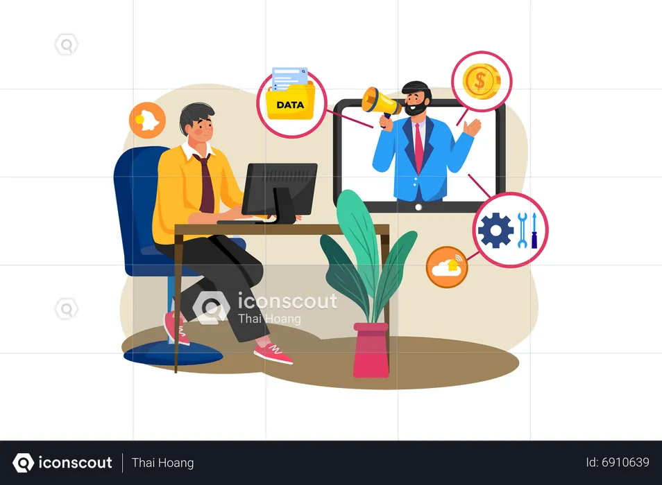 Business coach provides guidance to startup company  Illustration