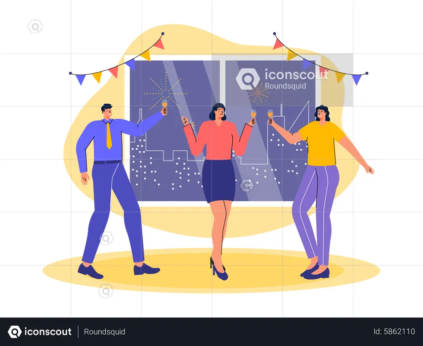 Business colleagues celebrate new year party  Illustration