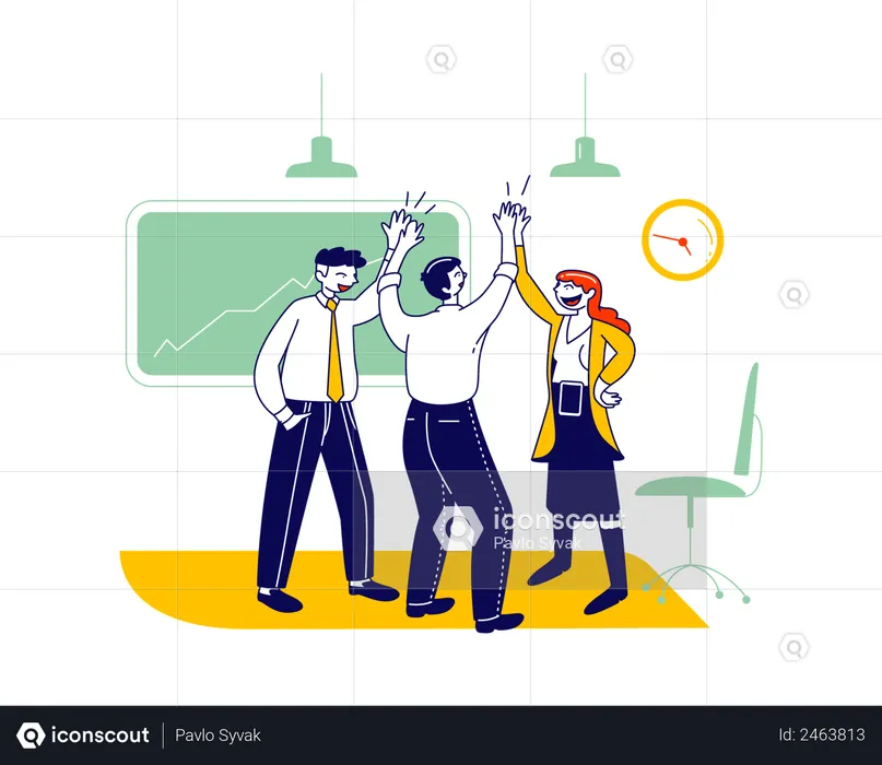 Business Colleagues Giving High-five in Office  Illustration