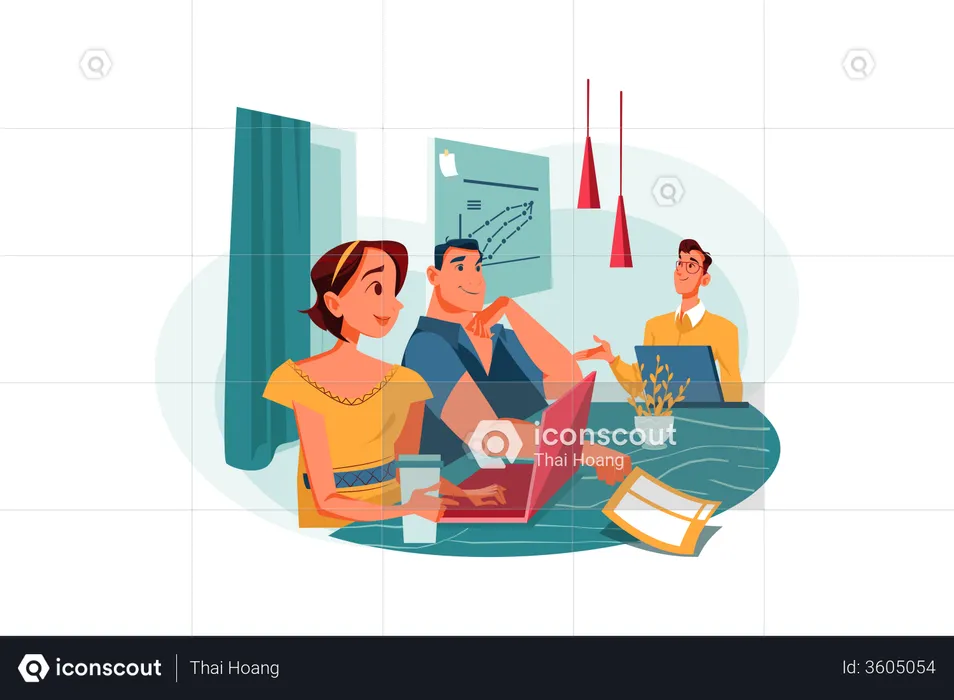 Business collogues talking and sharing ideas  Illustration