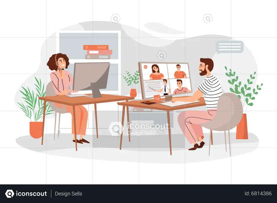 Business collogues working together at office  Illustration