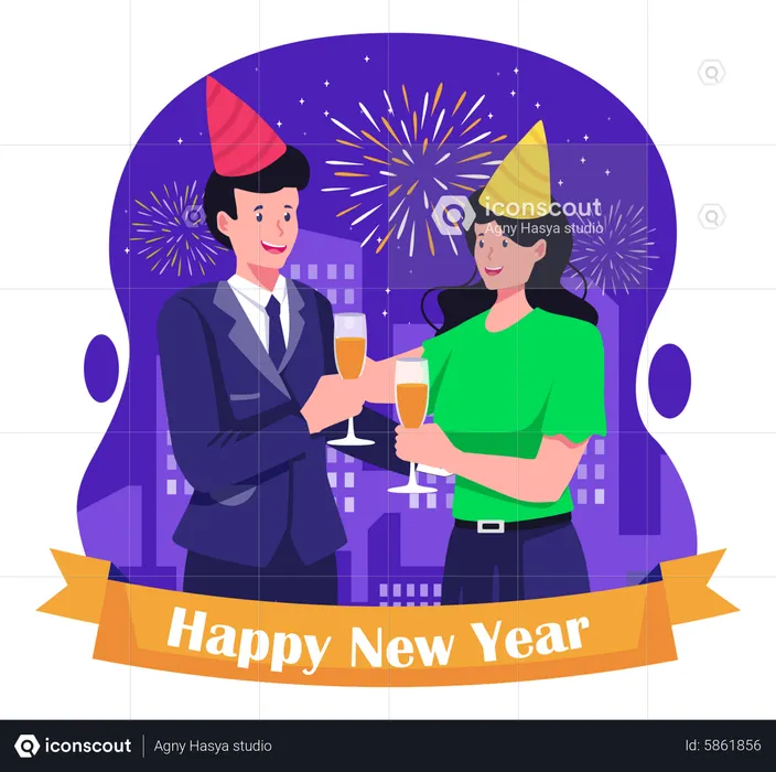 Business Coworker Celebrating New Year Together  Illustration