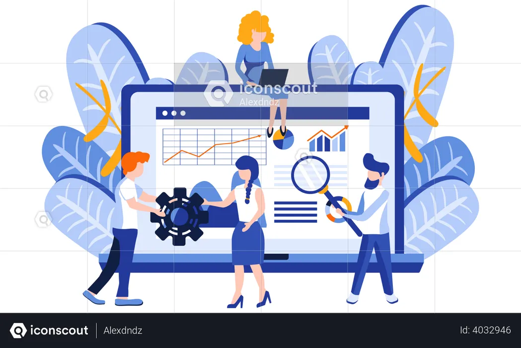 Business data analysis by employees  Illustration