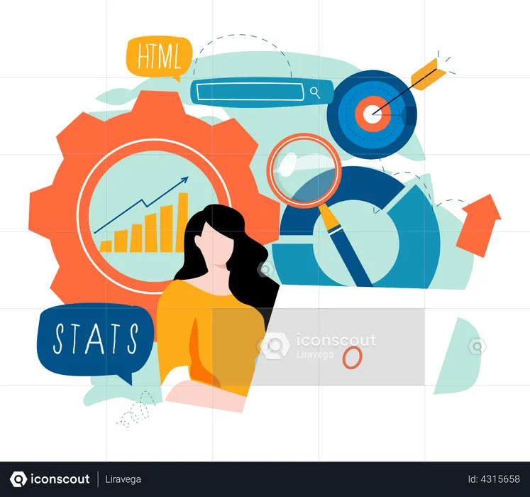 Business data analysis by woman  Illustration
