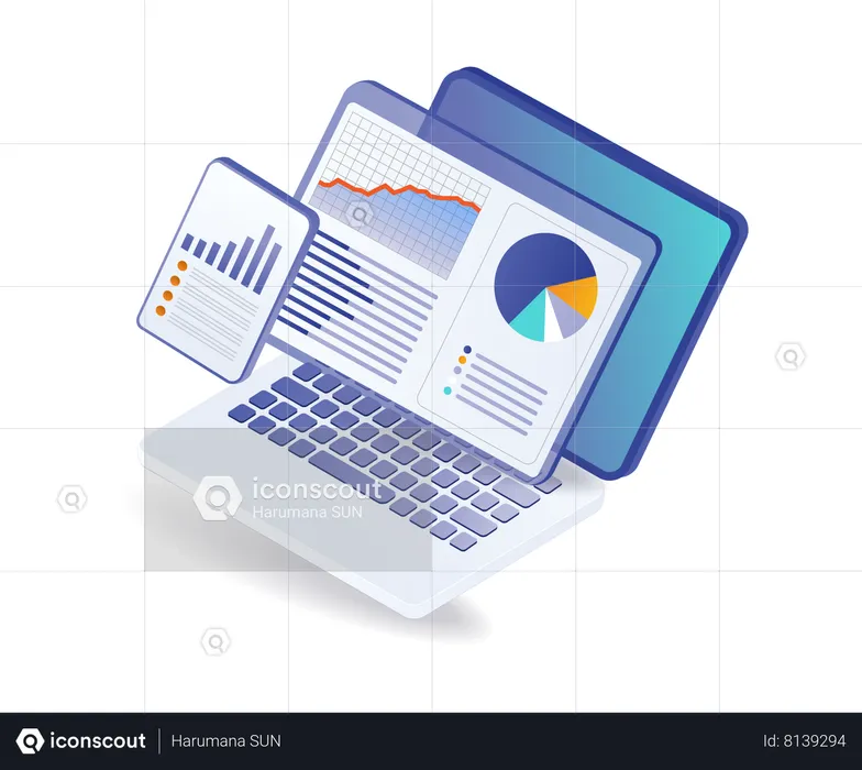 Business data analysis computer  Illustration