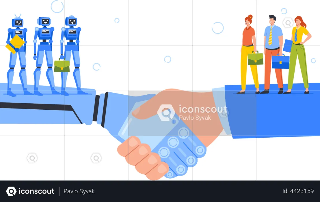 Business deal between humans and AI  Illustration