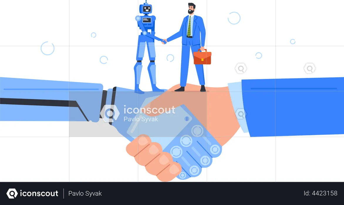 Business deal with artificial intelligent robot  Illustration