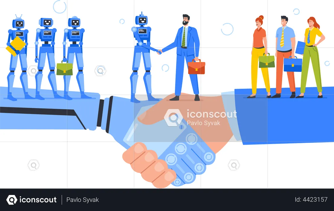Business deal with smart robots  Illustration
