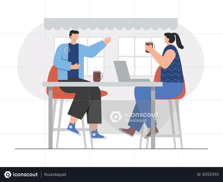 Business discussion during coffee break  Illustration