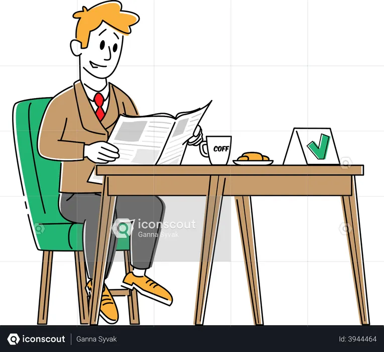 Business Drinking Coffee with Reading Newspaper  Illustration