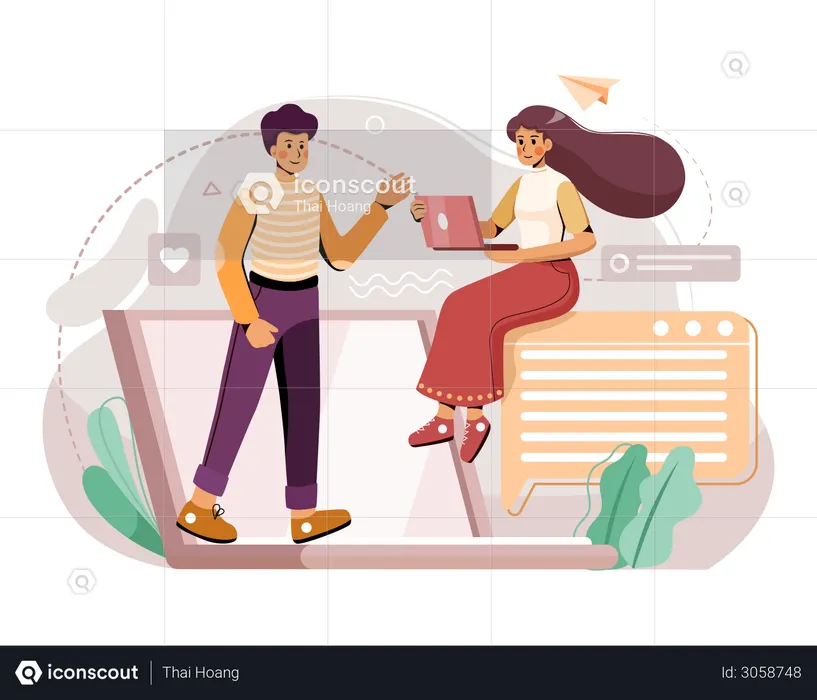 Business employee communicating while working from home  Illustration