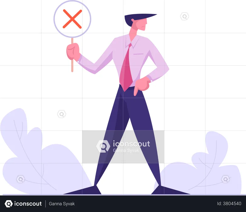 Business employee holding banner with cross  Illustration