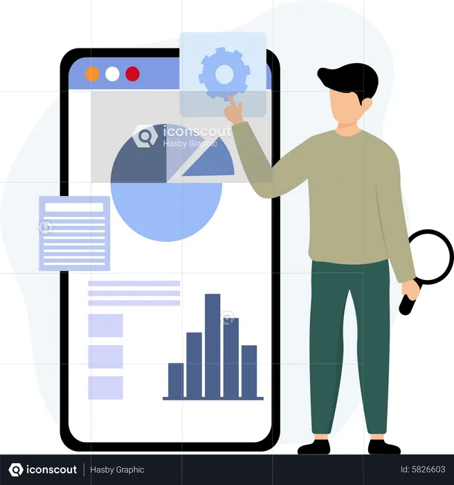 Business employee looking at mobile analysis  Illustration